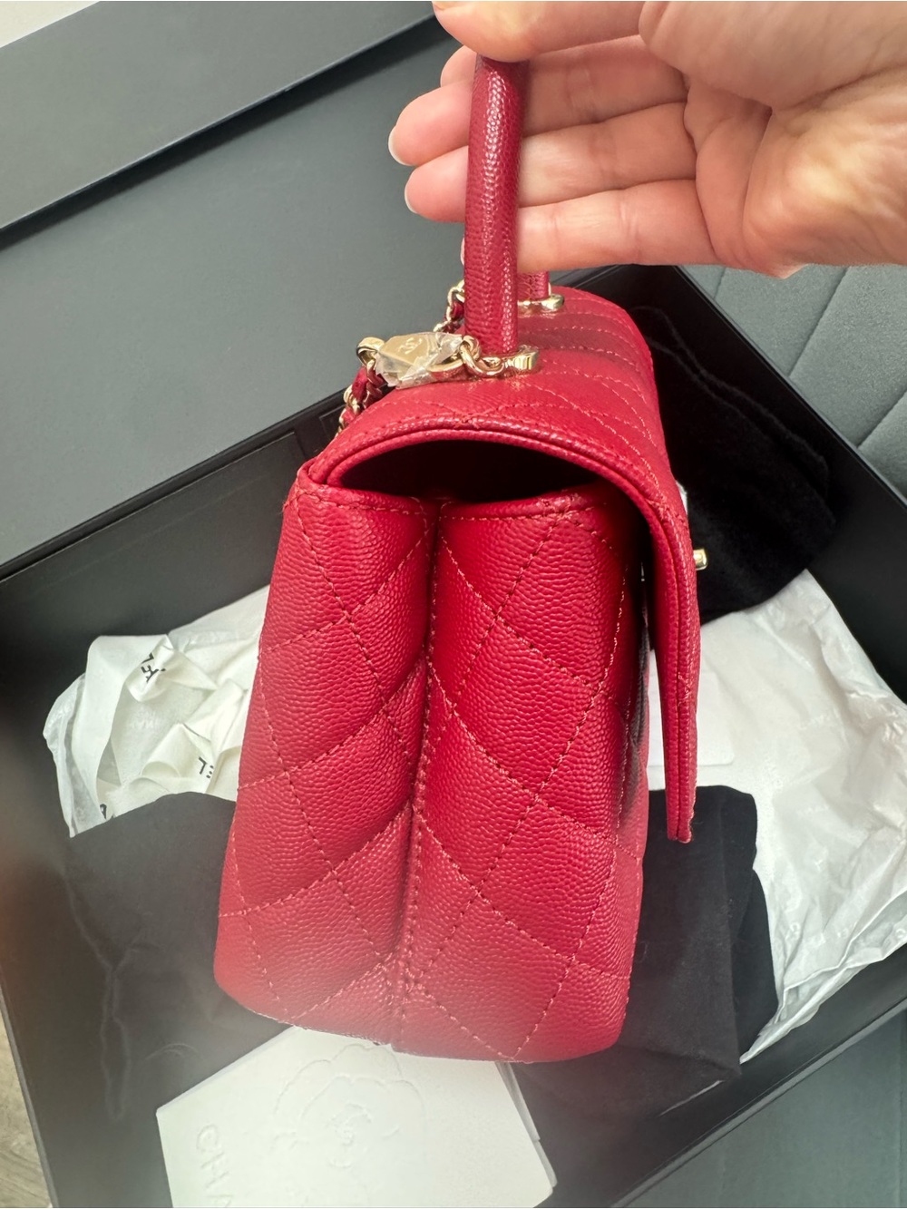 CHANEL Small Coco Handle Dark Red Caviar Light Gold Hardware - Picture 4 of 14